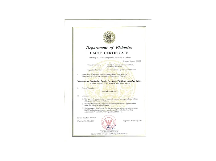 HACCP Certificate 2025: Department of Fisheries