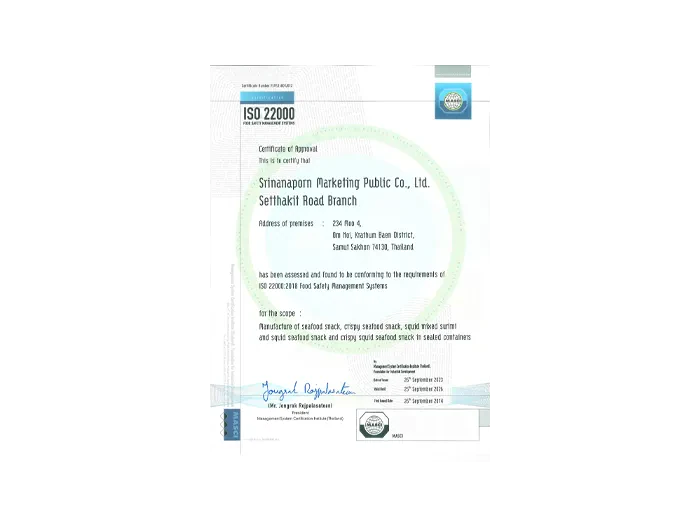 ISO 22000: Food Safety Management Systems Setthakit Road Branch