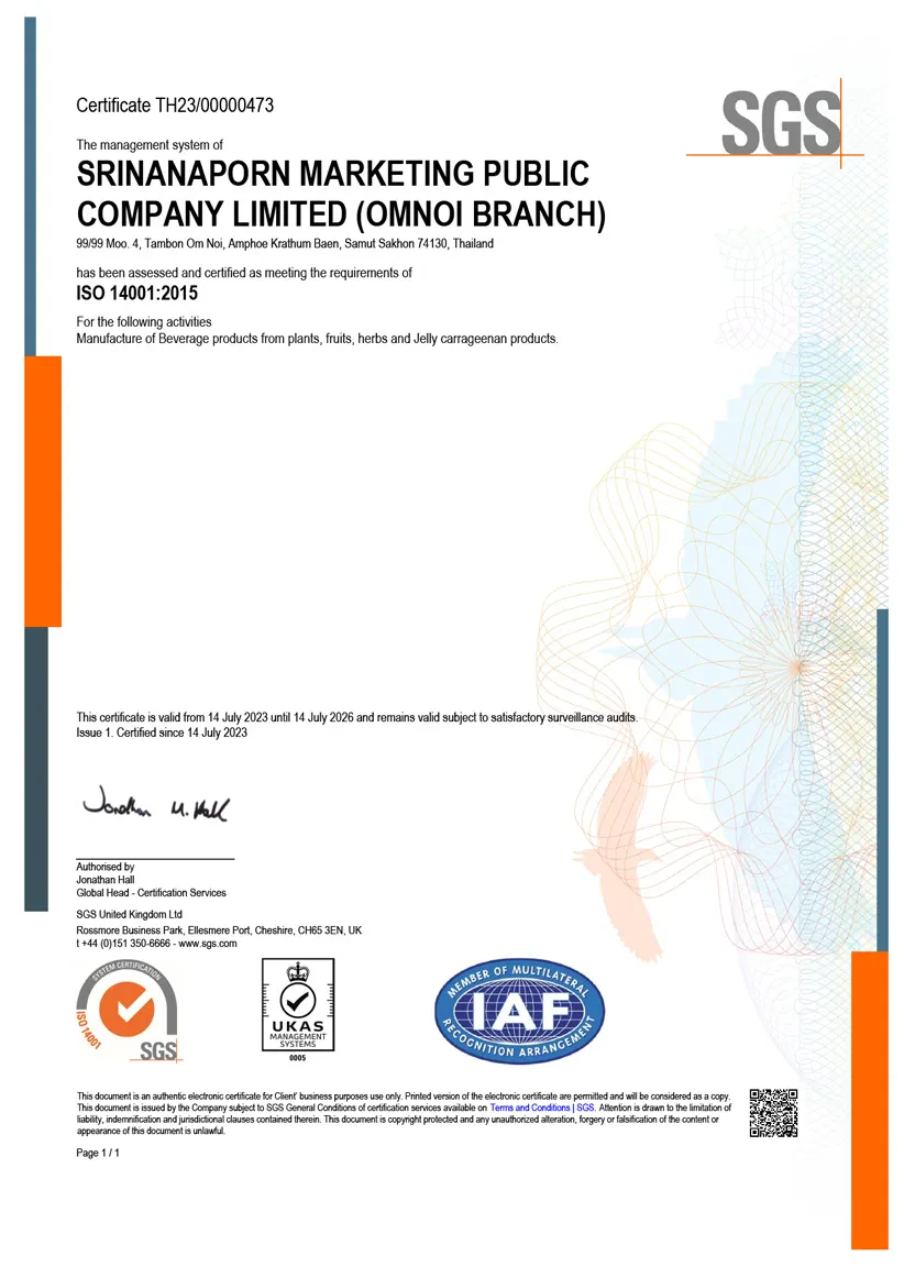 ISO 14001:2015 International Standard Certification Omnoi Branch