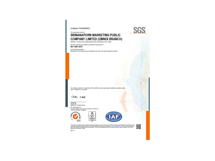 ISO 14001:2015 International Standard Certification Omnoi Branch