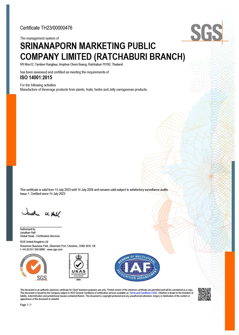ISO 14001:2015 International Standard Certification Ratchaburi Province Branch