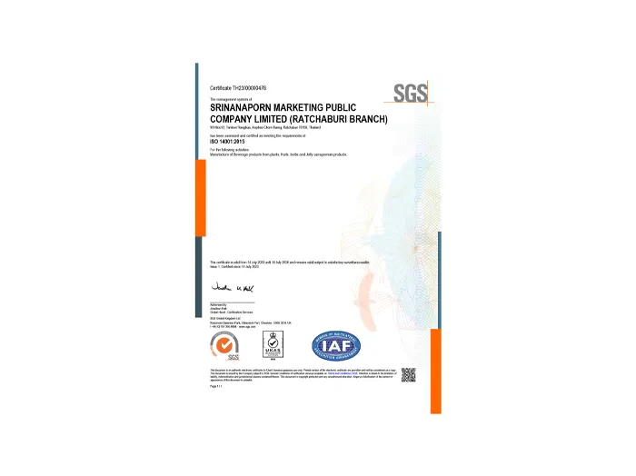 ISO 14001:2015 International Standard Certification Ratchaburi Province Branch