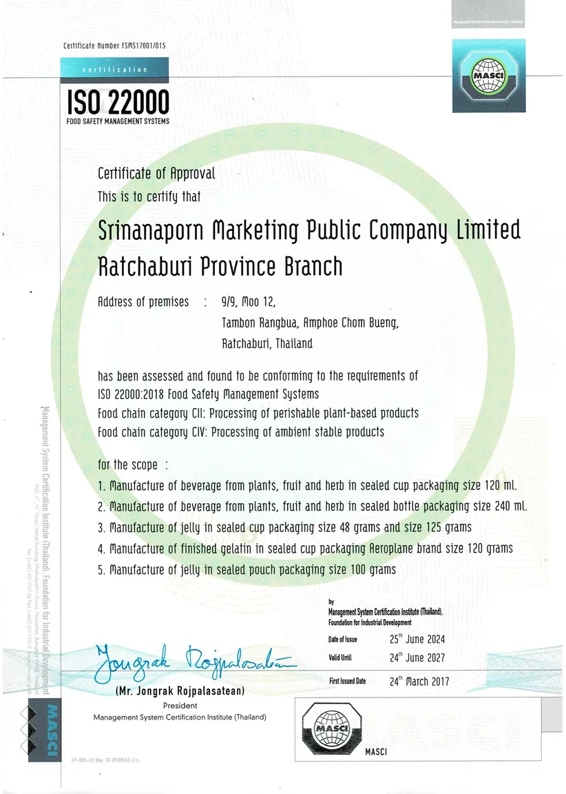 ISO 22000: Food Safety Management Systems : Ratchaburi Province Branch